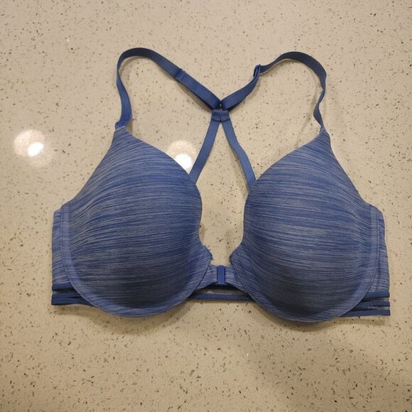 Victorias Secret Bra 34D Blue Racerback Semi Demi Front Hook Padded - Picture 1 of 5